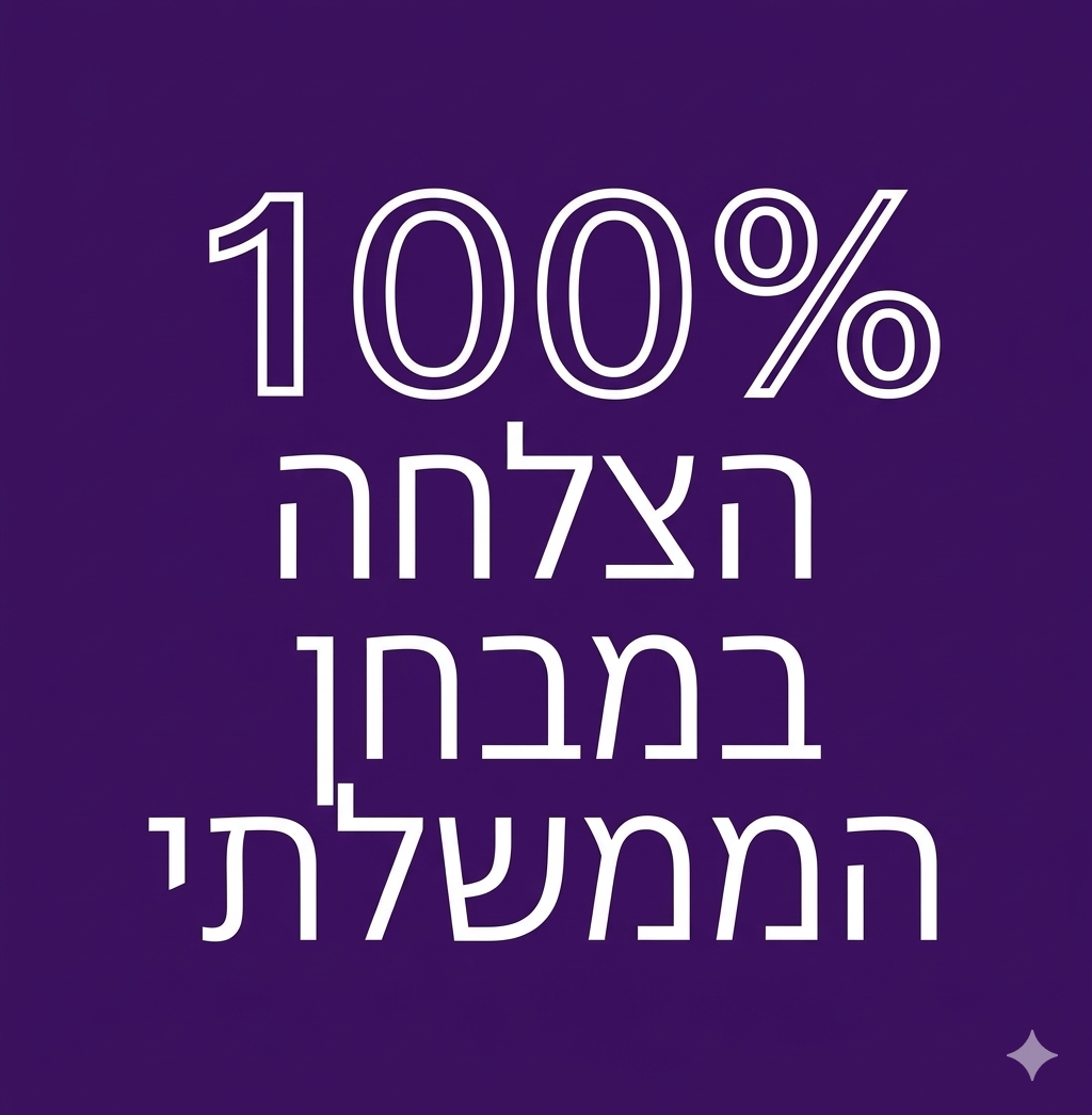 כיתוב 100% הצלחב במבחן הממשלתי